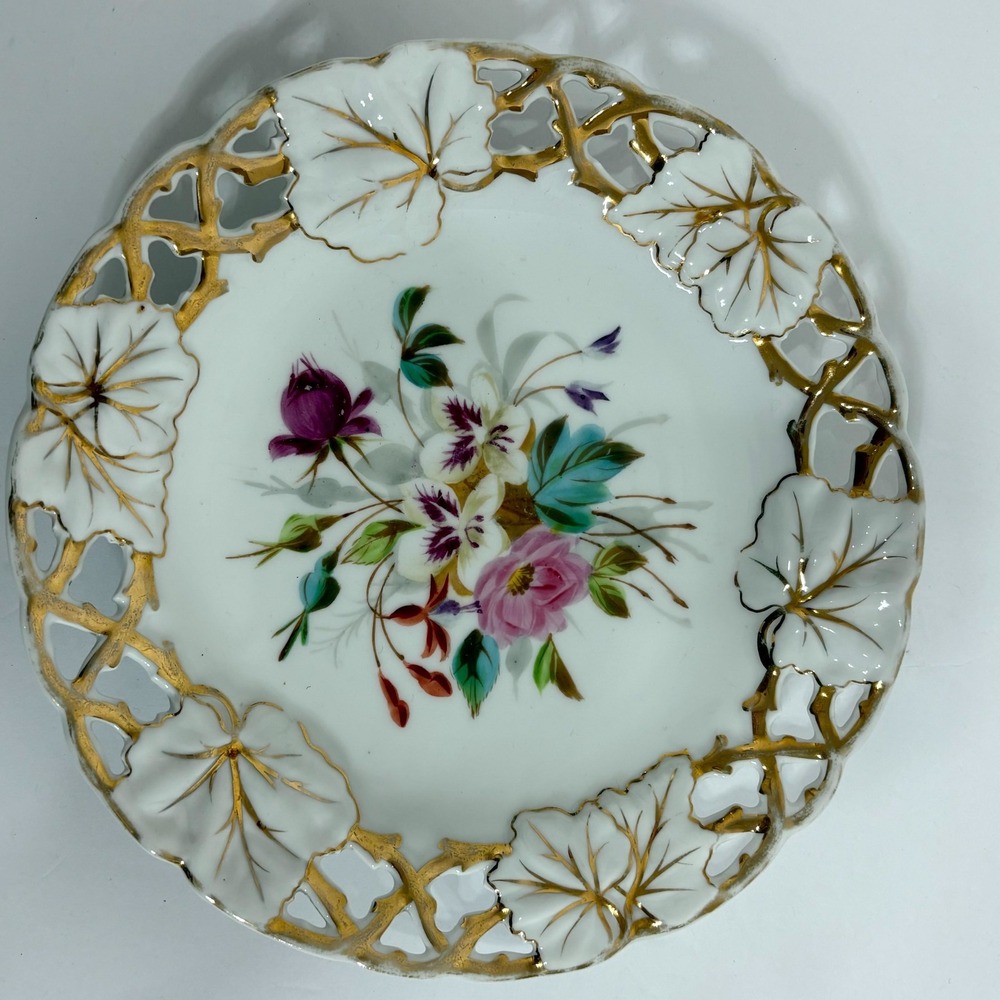 Vintage Carl‎ Tielsch Porcelain Plate Floral Gold Reticulated Edge Hand-Painted